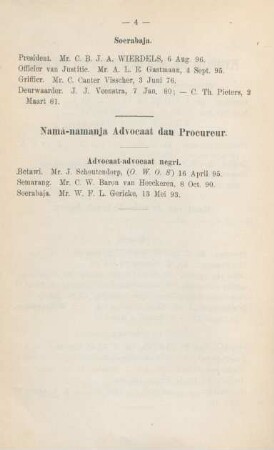 Nama-namanja Advocaat dan Procureur