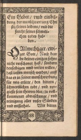 Ein Gebet/ umb einbildung der menschwerdung Christi ...