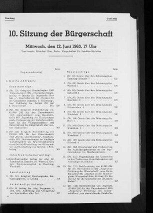 10. Sitzung der Bürgerschaft