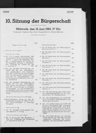 10. Sitzung der Bürgerschaft