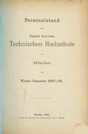 Personalstand. 1897/98 (1897)