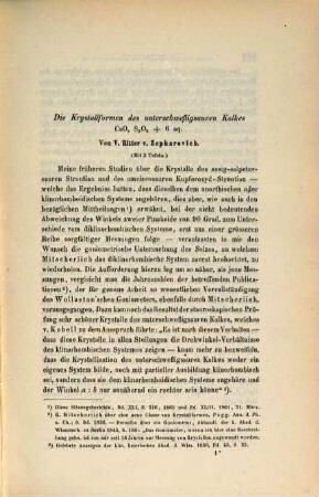 Separatabdrücke aus den Sitzungsberichten der Kais. Akademie der Wissenschaften in Wien, math.-naturwiss. Cl. : In 1 vol., 8