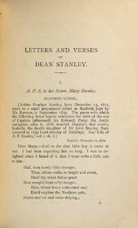 Letters and verses of Arthur Penrhyn Stanley, D. D., Between the Years 1829 a. 1881