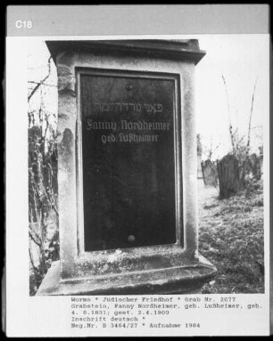 Grabstein von Fanny Nordheimer, geborene Lußheimer (gestorben 1900.04.02)