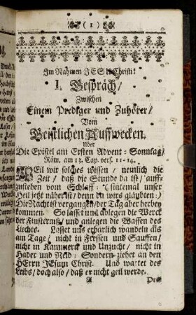I. Gespräch. Vom Geistlichen Auffwecken. - V. Gespräch. Christ-Kindlein.