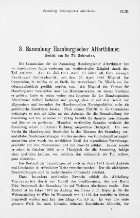 3. Sammlung Hamburgischer Altertümer Bericht von Dr. Th. Schrader.