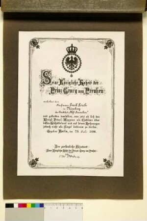 [Kopie der Ernennungsurkunde zum Hofjuwelier durch Prinz Georg von Preußen 1890]