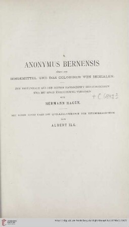 Anonymus Bernensis über die Bindemittel und das Coloriren vo Initialen