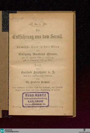 Die Entführung aus dem Serail : komische Oper in 3 Akten