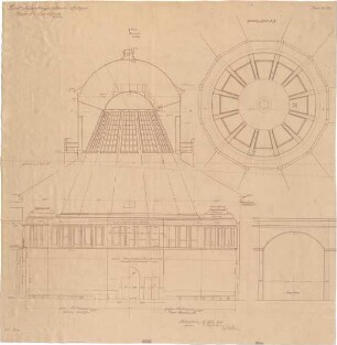 Fischer, Theodor; Stuttgart; Kunstausstellungsgebäude - Kuppel (Grundriss m. Schnitt, Querschnitte)