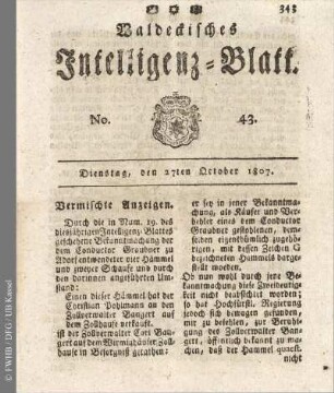 No. 43, Dienstag, den 27ten October 1807