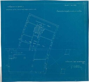 Bestelmeyer, German; Bonn (Nordrhein-Westfalen), Mühlheimerplatz; Verwaltungsgebäude - Mappe 1: Hausmeisterwohnung, Treppe (Teilgrundriss)