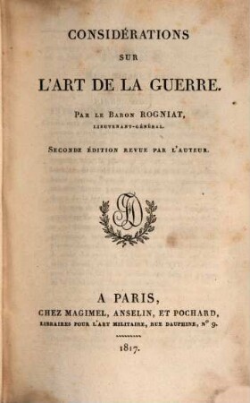 Considerations sur l'art de la guerre