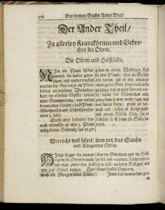 Der Ander Theil, Zu allerley Kranckheiten und Gebrechen der Ohren.