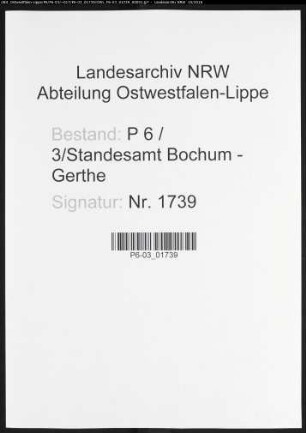 Sterberegister Standesamt Bochum IX-Gerte (I Gerthe)