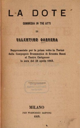 La dote : Commedia in 3 atti
