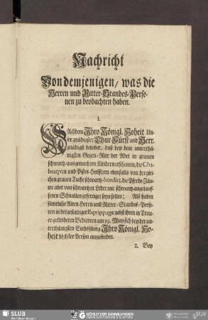 Nachricht Von demjenigen, was die Herren und Ritter-Standes-Personen zu beobachten haben