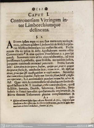 Caput I. Controversiam Vitringam inter Limborchiumque delineans