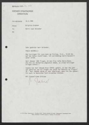 Brief an Ioan Holender, 16.05.1990