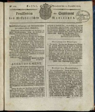 No. 100, Sonnabend den 12. Dezember 1812