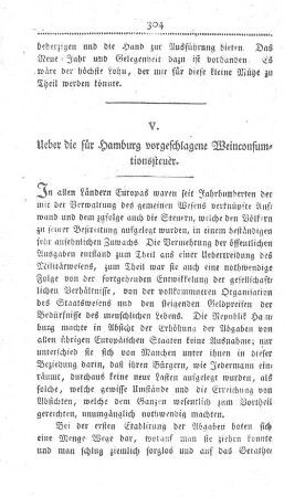 Ueber die für Hamburg vorgeschlagene Weinconsumtionssteuer.