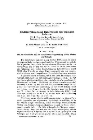 Kinderpsychologische Experimente mit bedingten Reflexen : (ein Beitrag zur Methodik es entwicklungspsychologischen Experiments)