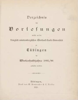 Vorlesungsverzeichnis 1895/96