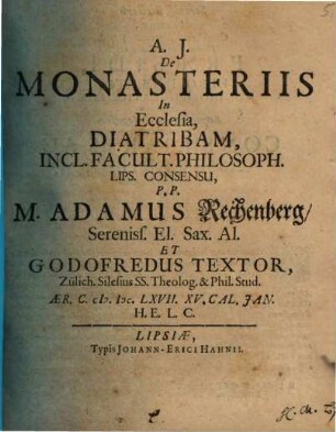De Monasteriis In Ecclesia, Diatribam