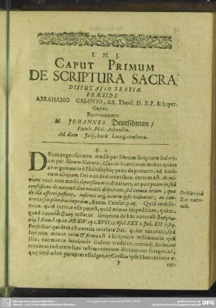 Caput Primum, De Scriptura Sacra