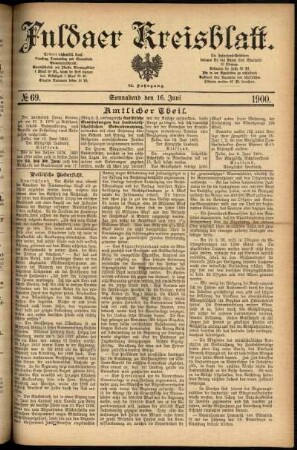 Erste Ausgabe vom Samstag, den 16. Juni 1900.