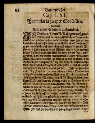 Cap. LXI. [XLI.] Formularia zweyer Codicillen.
