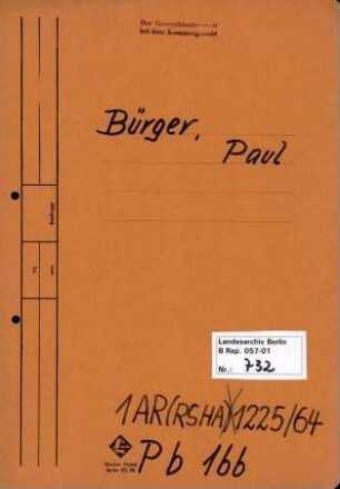 Personenheft Paul Bürger (*10.01.1881), Kriminalinspektor