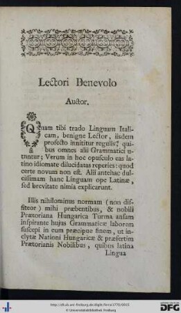 Lectori Benevolo Auctor.