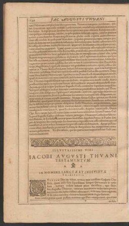 Illustrissimi Viri Jacobi Augusti Thuani Testamentum.