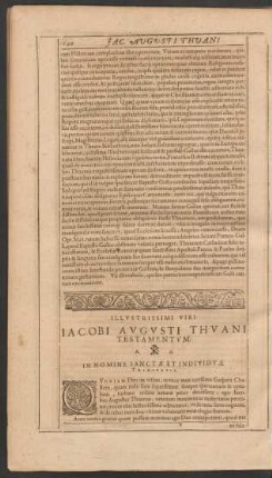 Illustrissimi Viri Jacobi Augusti Thuani Testamentum.