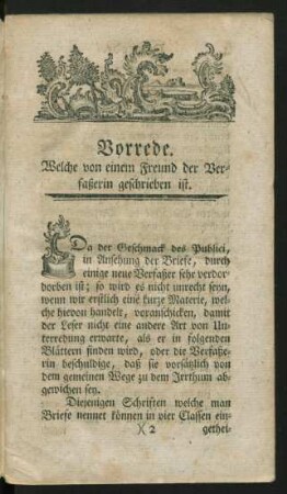 Vorrede. Welche von einem Freund der Verfaßerin geschrieben ist.