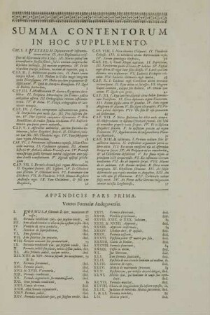 Summa contentorum in hoc Supplemento