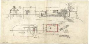 Döllgast, Hans; Bergheim - Neuburg (Bayern); Leichenhaus - Lageplan; Ansichten; Grundriss; Schnitt