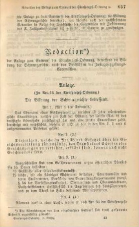 Redaction der Anlage zum Entwurf der Strafprozeß-Ordnung, betreffend die Bildung der Schwurgerichte ...