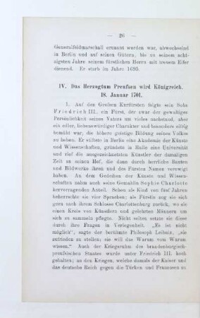 IV. Das Herzogtum Preußen wird Königreich. 18. Januar 1701