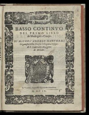 Michelangelo Nantermi: Il primo libro de madrigali a cinque voci ... Basso continuo
