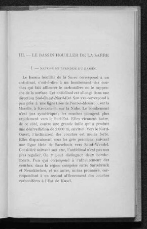 III. - Le bassin houiller de la Sarre