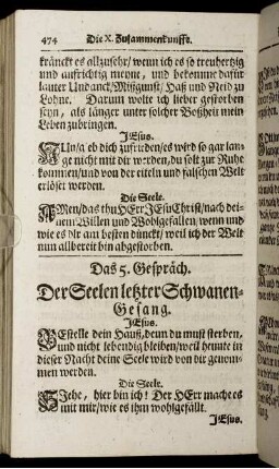 Das 5. Gespräch. Der Seelen letzter Schwanen-Gesang.