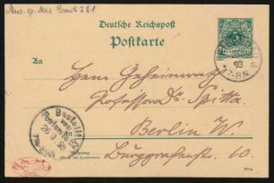 Postkarte an Philipp Spitta : 25.10.1893