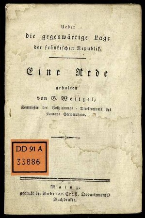 Ueber die gegenwärtige Lage der fränkischen Republik : eine Rede