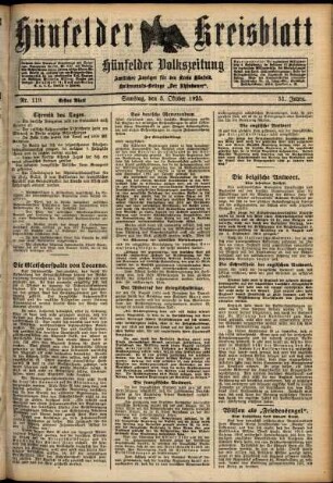 Erste Ausgabe vom Samstag, den 03. Oktober 1925.