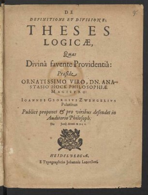 De Definitione Et Divisione; Theses Logicae
