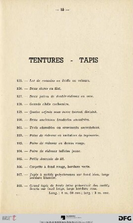 Tentures - Tapis (Nr. 155-181)