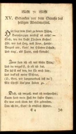 XV. Gedanken vor dem Genuße des heiligen Abendmahles