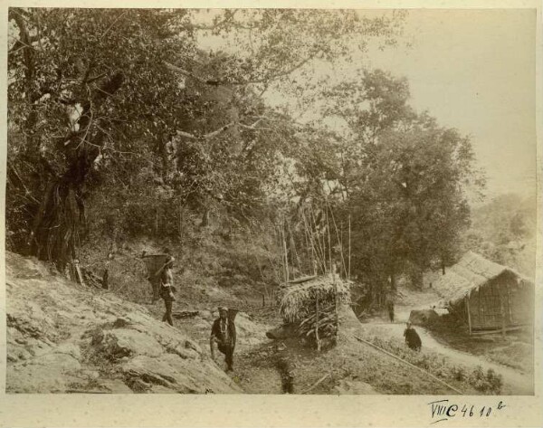 Paysage de montagne avec des ouvriers